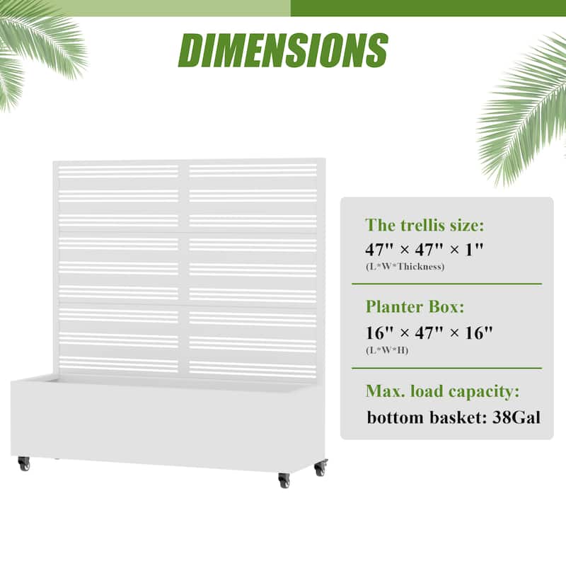 Outdoor Metal Galvanized Privacy Screen Planter Box with Trellis Lockable Wheels