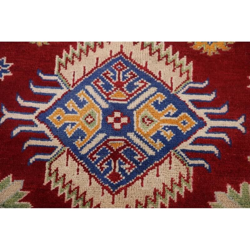 Hand Knotted Oriental 100% Wool Carpet Traditional Geometric Red Kazak Area Rug - 9' 11'' X 6' 5''