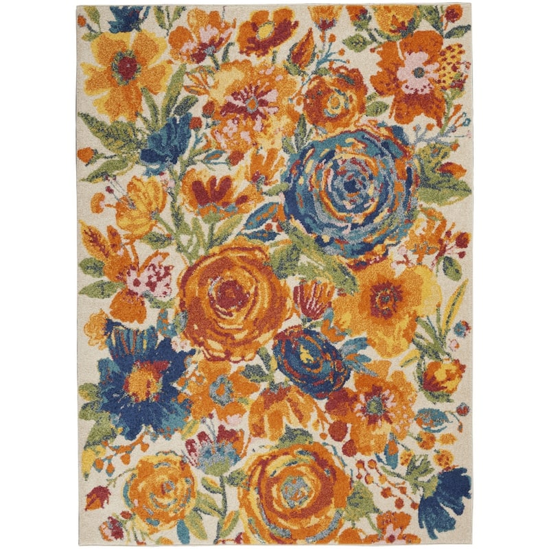 Power Loomed Floral Traditional Low Pile Area Rug - 87' X '63' X '0.25