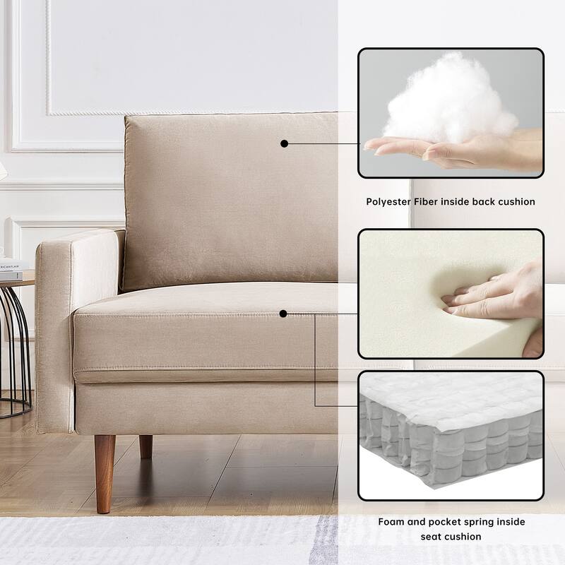 57 Inch Wide Upholstered Loveseat with Square Arms - N/A
