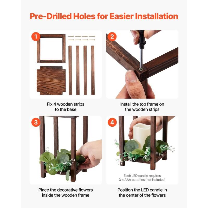 Wooden Wedding Lantern Set with LED Candles and Eucalyptus Wreath Rustic Cedar Table