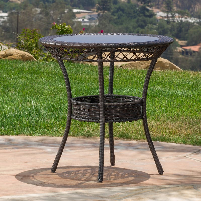 Outdoor End Table Rattan Bistro Table,tempered Glass Top Round End Table for Outside Balcony Porch Backyard Deck