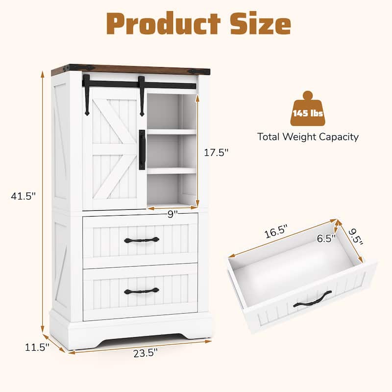 Gymax Farmhouse Bathroom Floor Cabinet w/Sliding Door Adjustable
