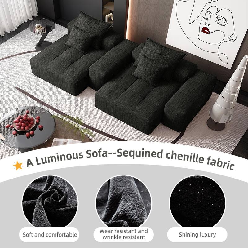 113.39" Chenille 4-Seater Modular Sofa, Sparkling Tufted and Non-Slip Base