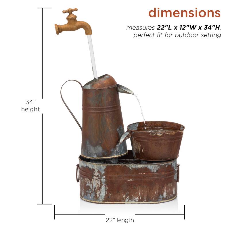 Alpine Corporation 34" Tall Outdoor Rustic Watering Can Fountain