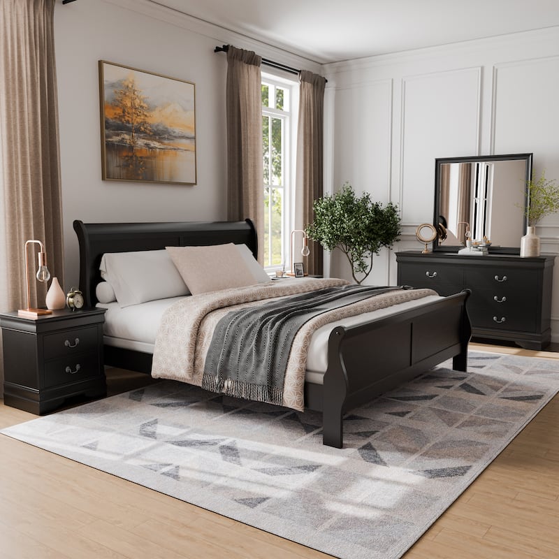 Furniture of America Devi Traditional Solid Wood 5-Piece Sleigh Bedroom Set