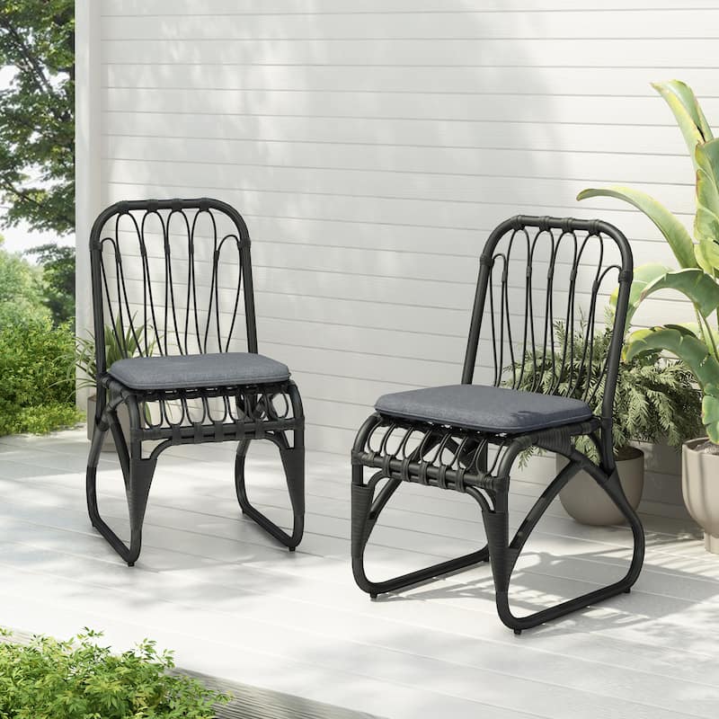 Outdoor PE Wicker Dining Chairs with Washable Cushion Set of 2