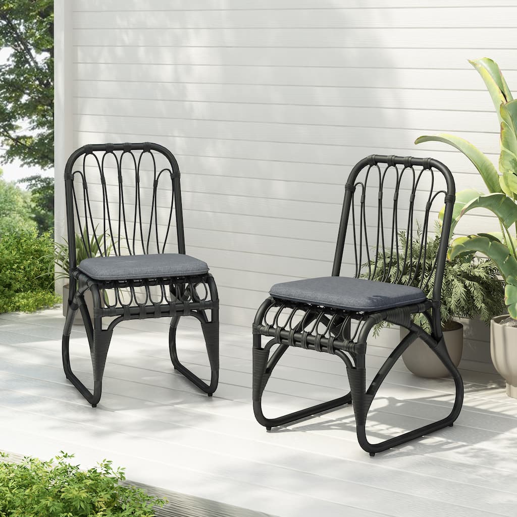 Outdoor PE Wicker Dining Chairs with Washable Cushion Set of 2