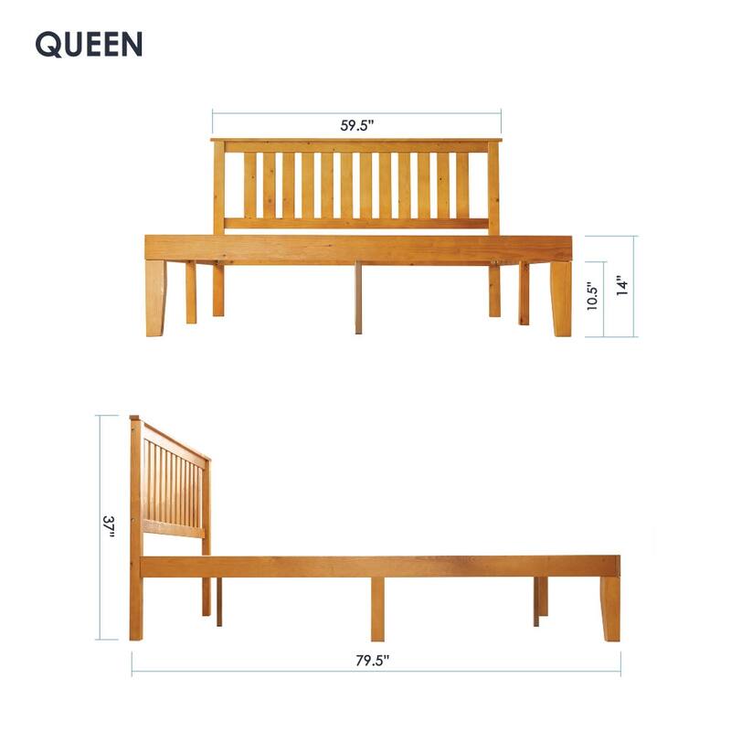 Solid Wood Platform Bed with Paneled Headboard Multiple Colors