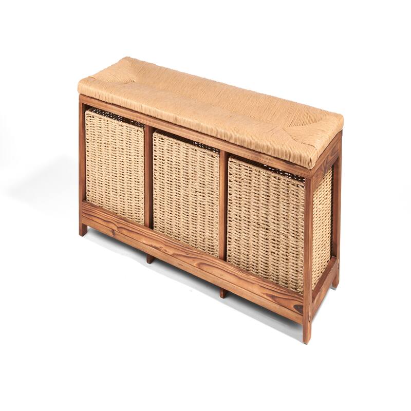 Badger Basket Kid's Storage Bench with Woven Top and Baskets - 41.5" x 13.75" x 15.75"