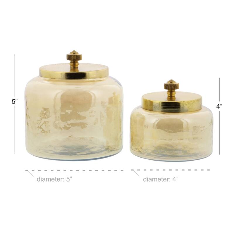 CosmoLiving by Cosmopolitan Gold Glass Living Room Decorative Jars with Metal Lids (Set of 2)
