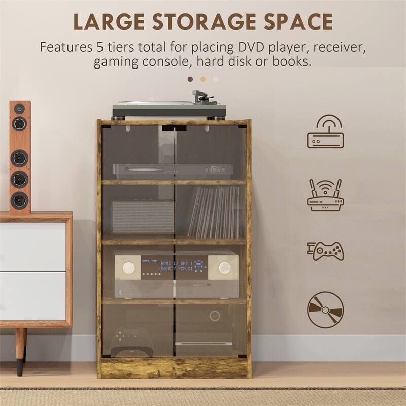 4 Tier Wood Cabinet with Adjustable Shelves,Tempered Glass Doors