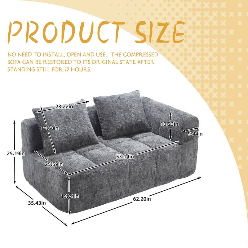 Chenille Loveseat Sofa Upholstered Deep Seat Sofa, Lounge Couch Corner Sofa Minimalist Modular Couches for Apartment