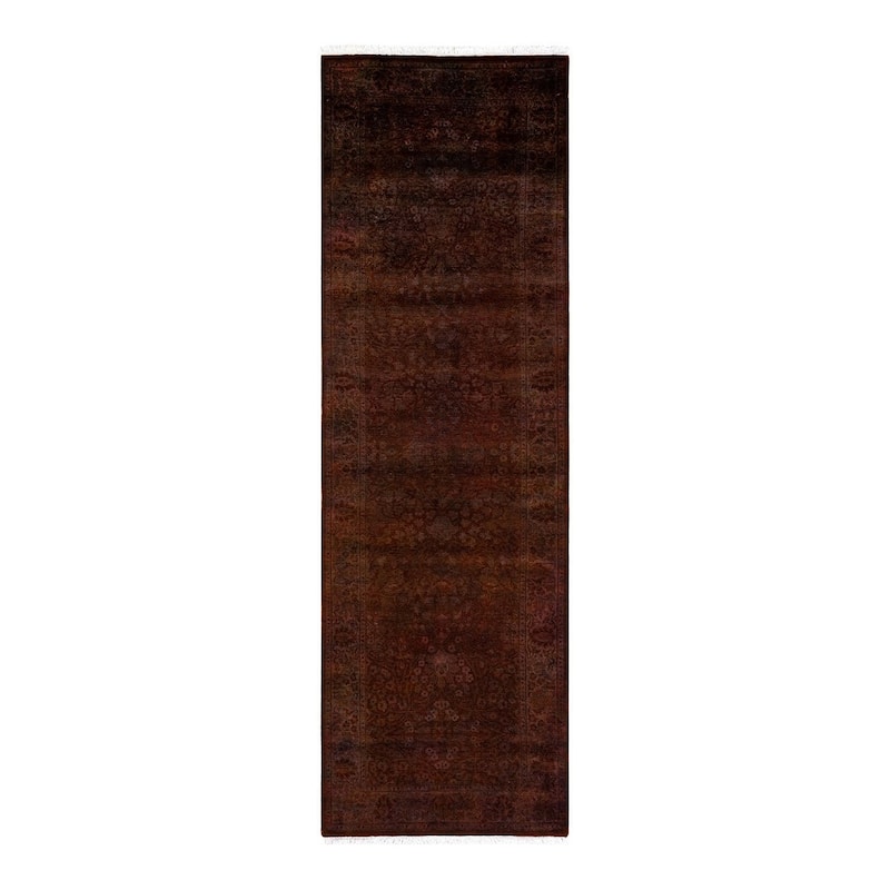 Overton Hand Knotted Wool Vintage Inspired Modern Contemporary Overdyed Brown Runner Rug - 2' 7" x 8' 5"