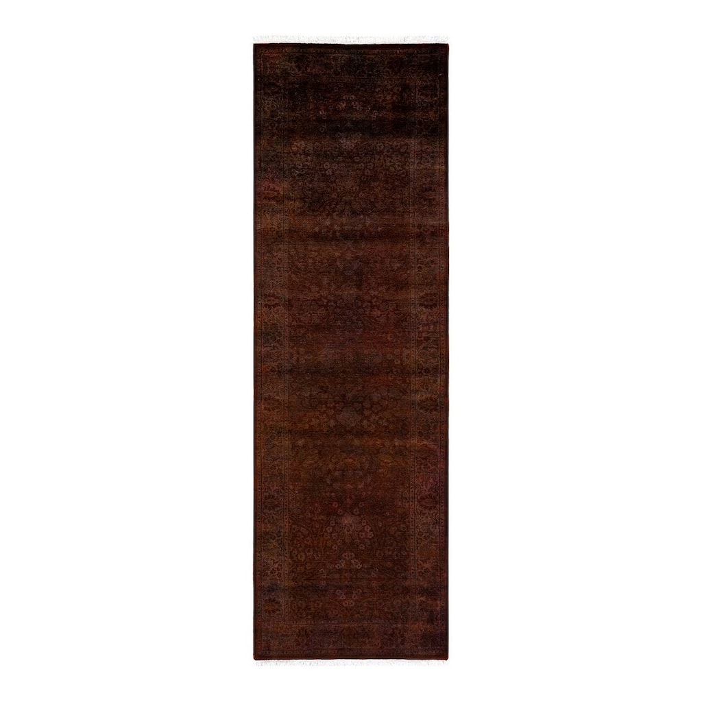 Overton Hand Knotted Wool Vintage Inspired Modern Contemporary Overdyed Brown Runner Rug - 2' 7" x 8' 5"