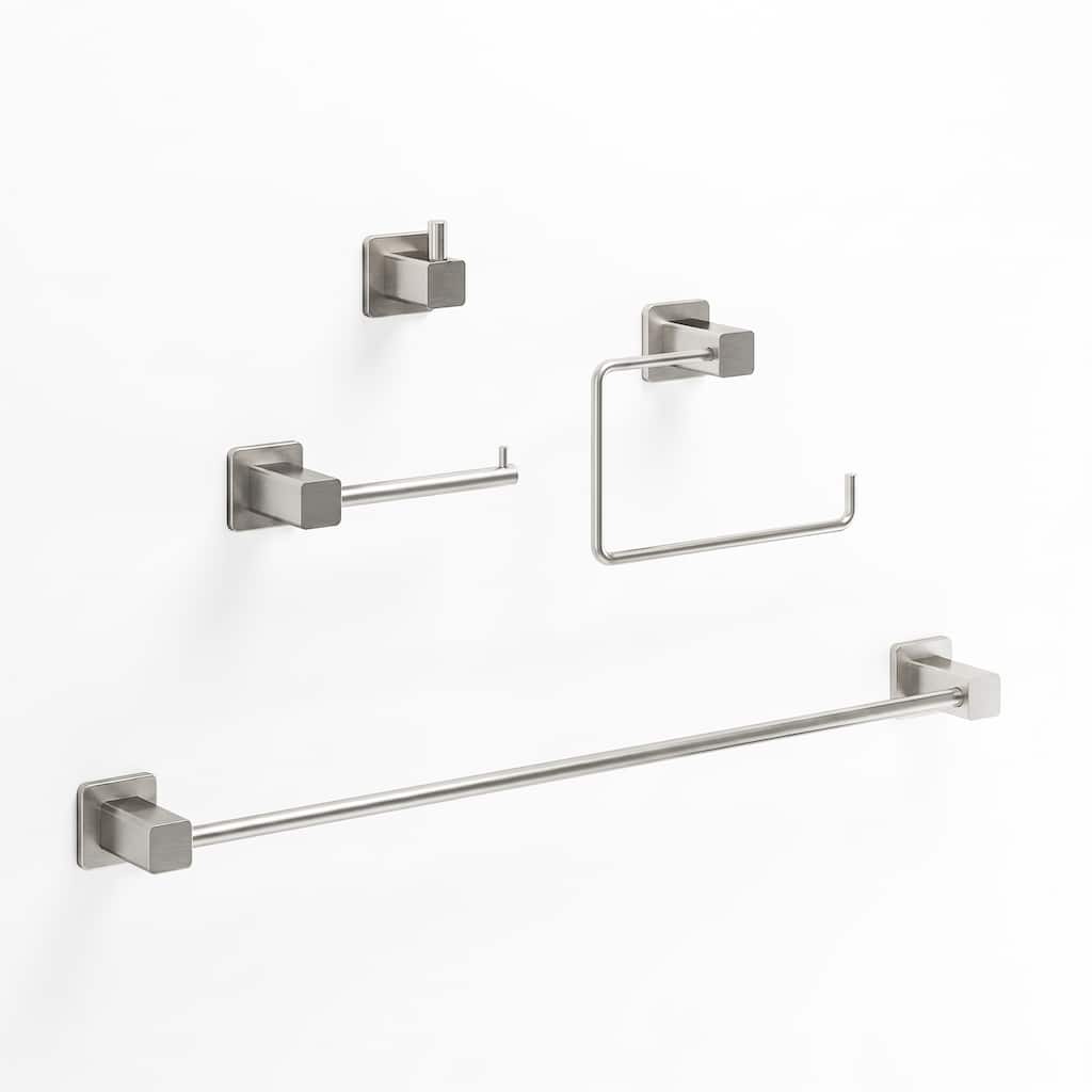 VIGO Meridian 4-Piece Bathroom Hardware Accessory Set with 24 in. Towel Bar, Toilet Paper Holder, Hand Towel Holder, Hook