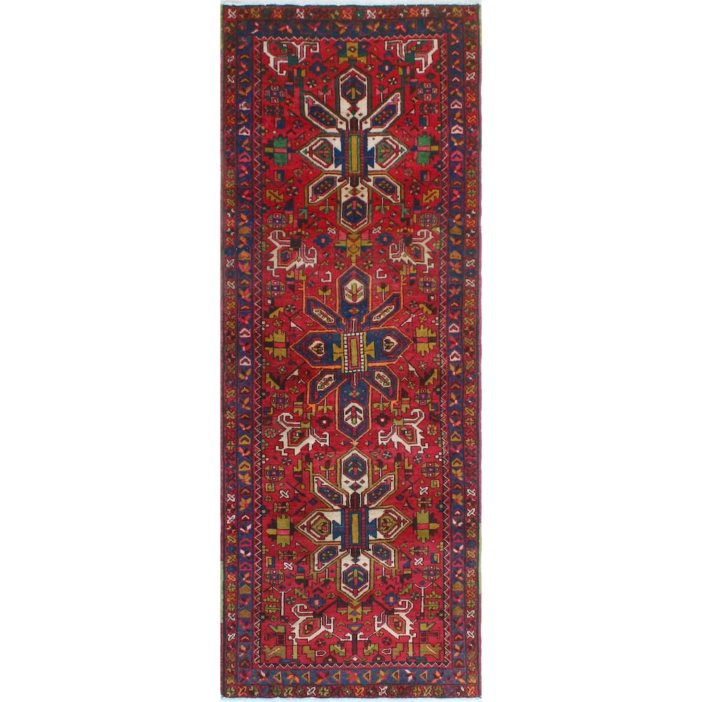 Noori Rug Fine Vintage Distressed Atefeh Red/Navy Runner - 3'6" x 10'8"
