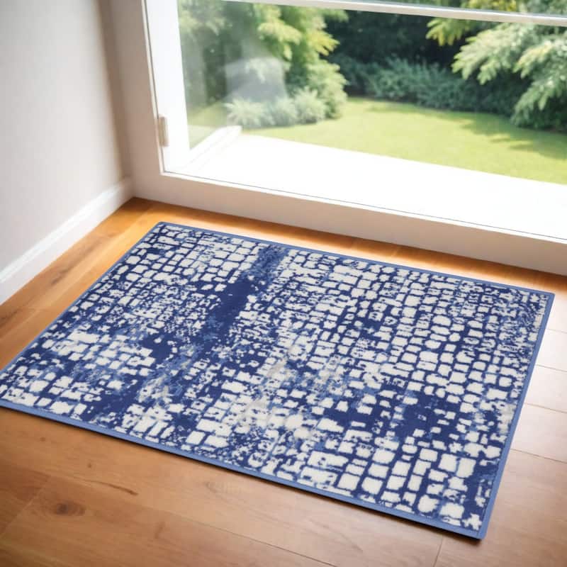 Power Loomed Abstract Modern Stain Resistant Area Rug - 36' X '24' X '0.39 - 36' X '24' X '0.39 - Oxford Blue - Rectangle