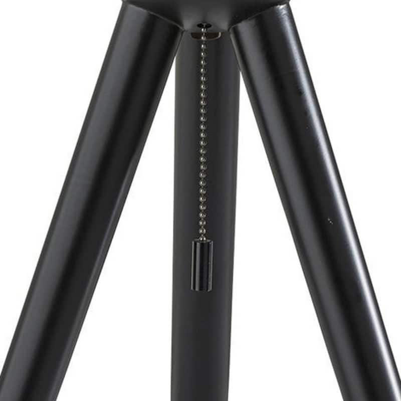 Solid Wood Tripod Table Lamp with White Ribbed Glass Shade and Pull Chain - 10” x 10” x 22.5” (D x W x H)
