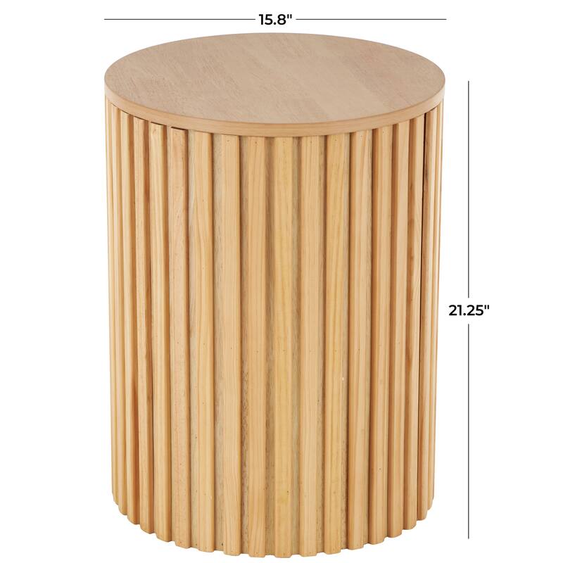Wood Handmade Ribbed Storage Accent Table with Slatted Base - Brown or Black - Roche River Decor