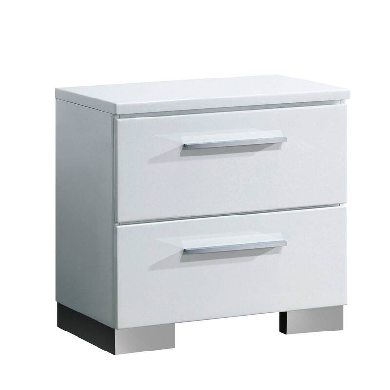 Glossy White 2 Drawer 23.25 in. W Nightstand with Sturdy Drawer Pulls