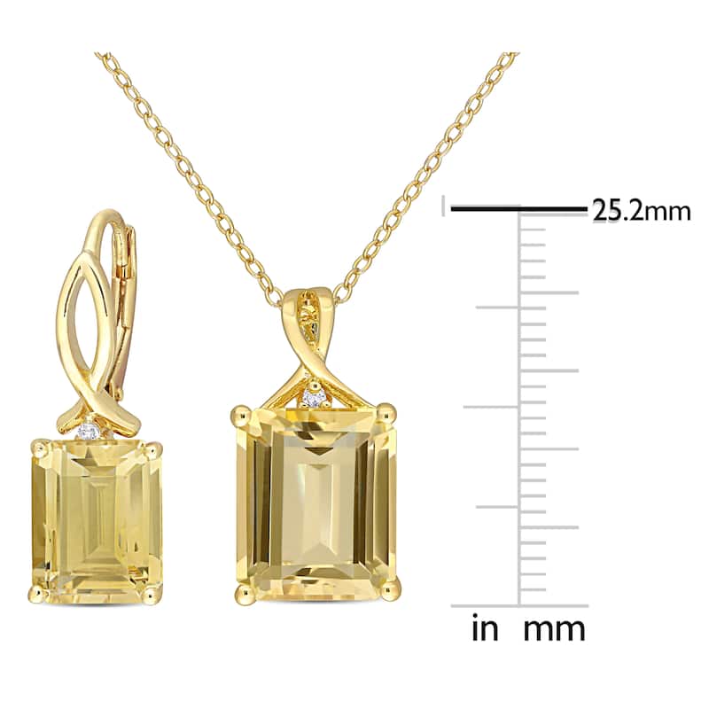 Miadora 12 4/5ct TGW Citrine & White Topaz TDWisted Leverback Earrings & Necklace Set Yellow Silver