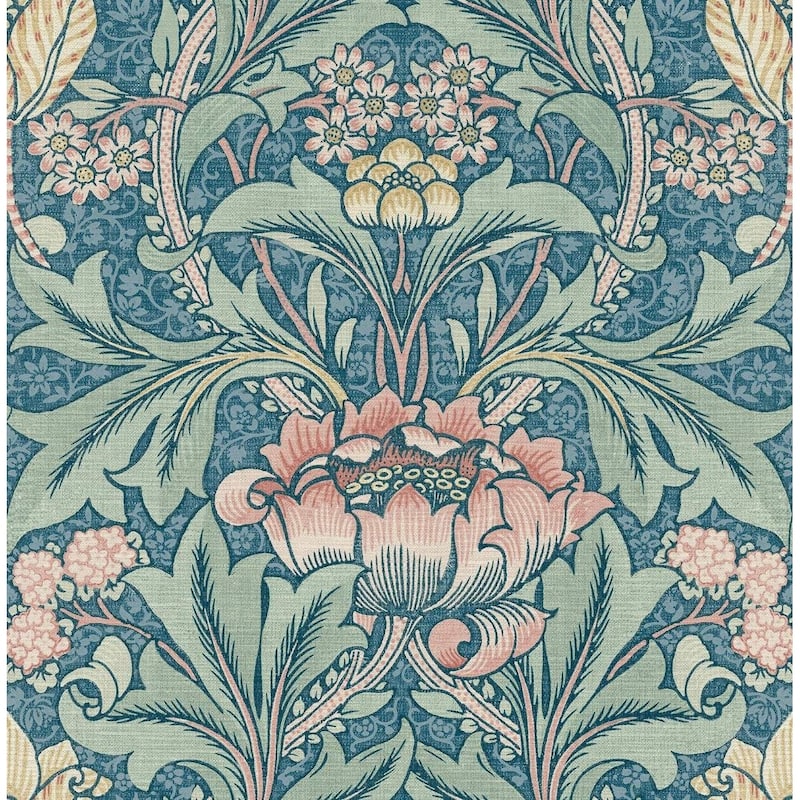 Seabrook Designs Morris Flower Unpasted Wallpaper - 20.5 in. W x 33 ft. L - Denim