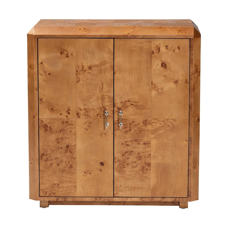 Valora Real Burl Wood Storage Cabinet - Modern Accent Cupboard with Double Doors and Brass Handles, Elegant Sideboard