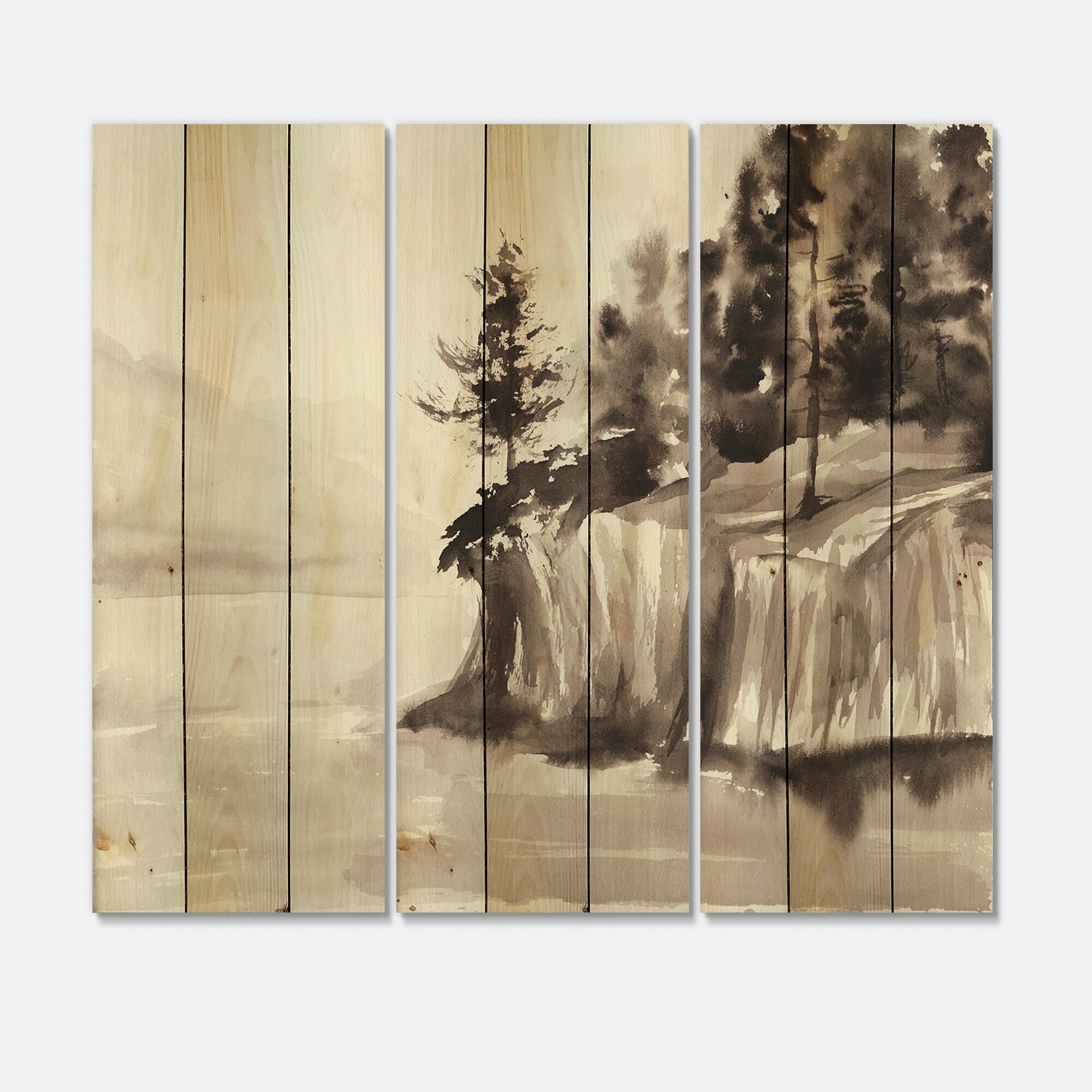 Designart 'Monochrome Cliffs By The Lake' Nautical & Coastal-image