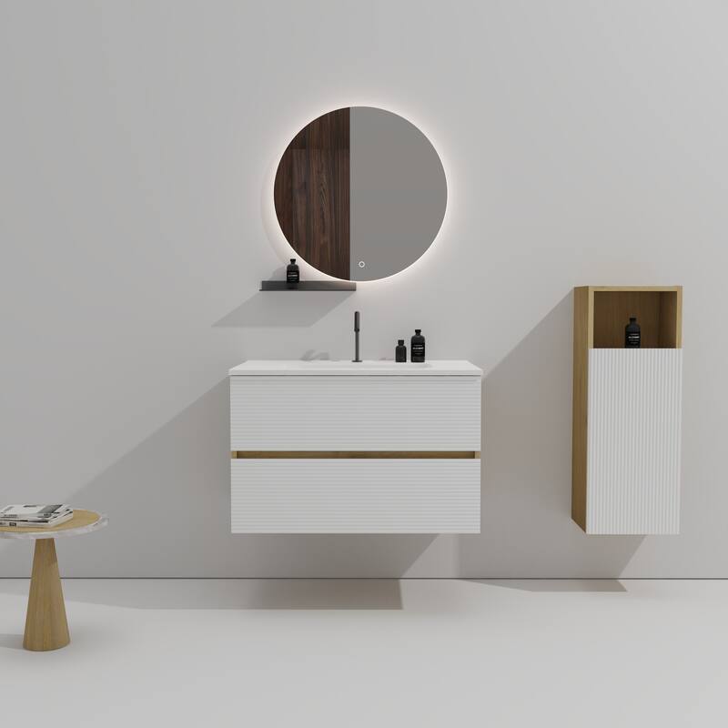 GDFStudio - Gloria Floating Bathroom Vanity with Integrated Ceramic Sink and Soft-Close Storage