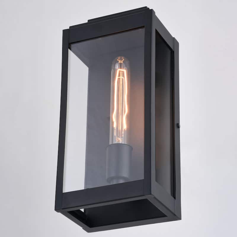 Hampton Black Indoor Outdoor Wall Lantern Light Fixture with Clear Glass