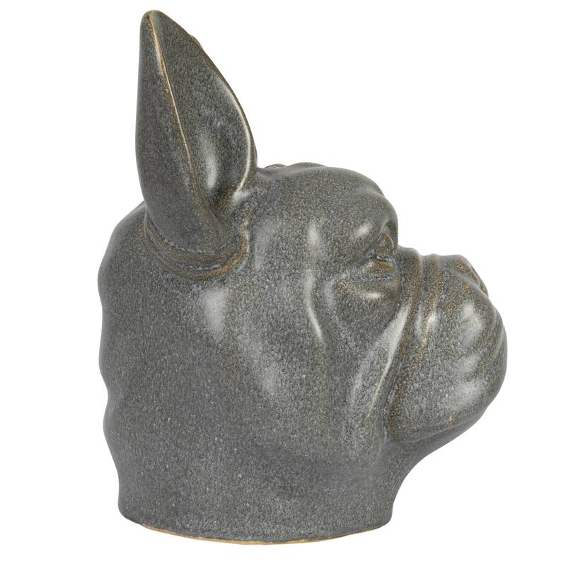 Stoneware French Bulldog Head Vase with Reactive Glaze