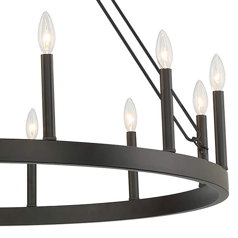 Update 12-light 40In Modern Farmhouse Wagon Wheel Chandelier - N/A