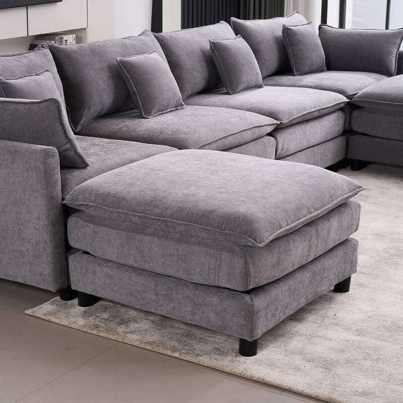 131.89" Chenille U-Shaped Sectional Sofa Bed with Sleeper & Iron Frame Support