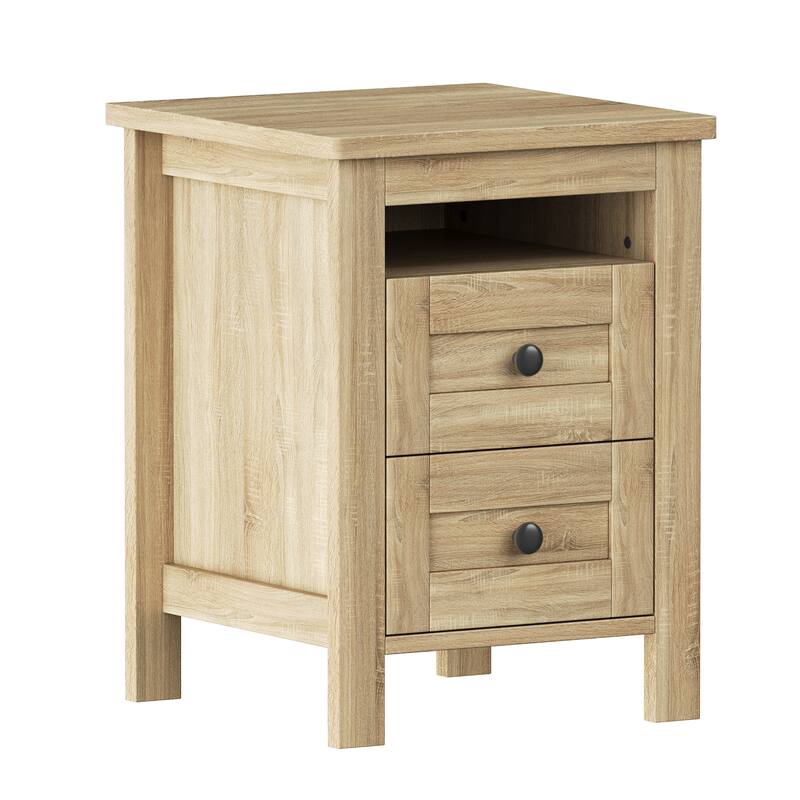 Rustic Platform Bed 3-Pieces Bedroom Sets with Storage Nightstand and Dresser, Wooden Platform Bed with Charging Station