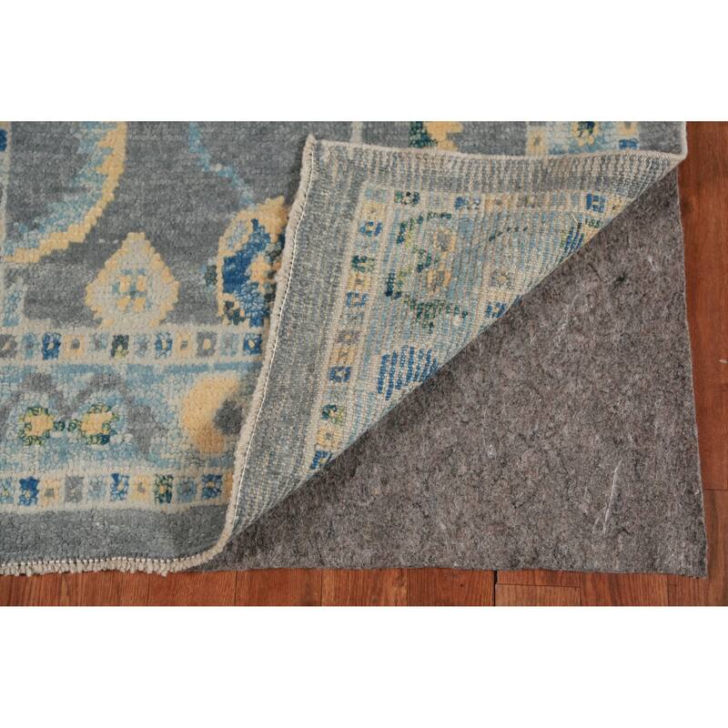 Hand Knotted Oriental 100% Wool Carpet Transitional Geometric Greys & Charcoal Oushak Runner Rug - 15' 0'' X 3' 2''