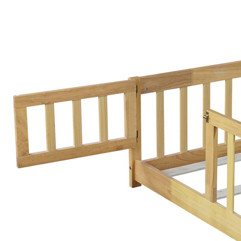 Floor Bed with Fence and Revolving Door,Ideal for Kids' Play,and Promoting Independence and Growth