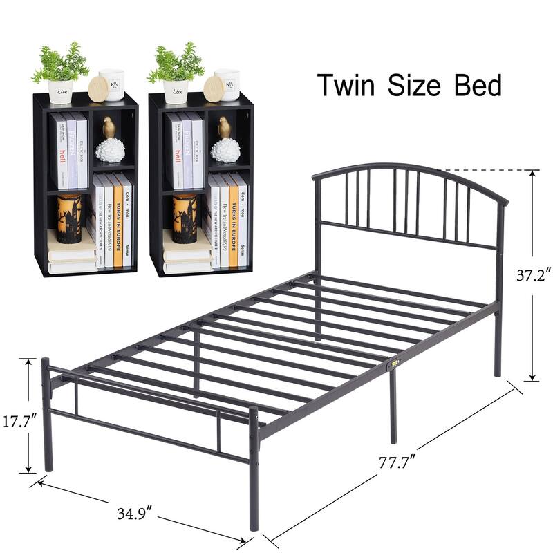 VECELO 3-Pieces Bedroom Sets, Black Bed frame and Nightstands/Bookcases Set
