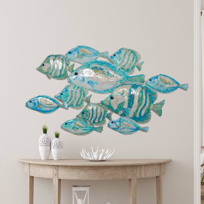 Eangee Handmade Fish Rustic Capiz Shell Wall Decor Giant Sea Blue, 43 x 3 x 26 in.