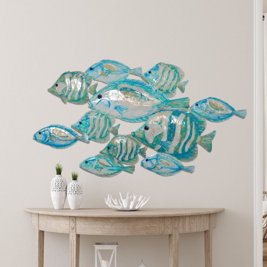 Eangee Handmade Fish Rustic Capiz Shell Wall Decor Giant Sea Blue, 43 x 3 x 26 in.