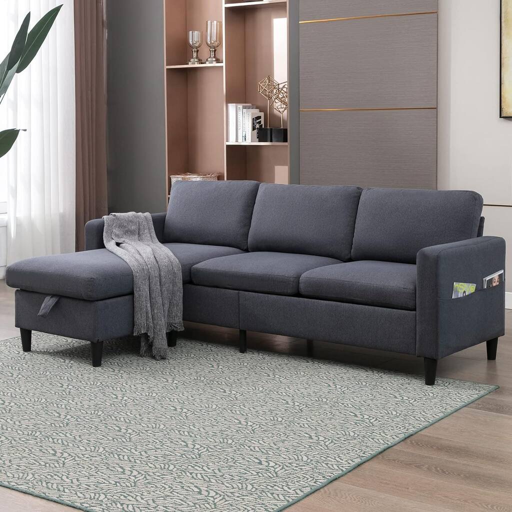 Mixoy Convertible L-Shaped Sectional 3-Seat Sofa with Storage Ottoman,Reversible Chaise - 85.83in x 27.95in x 30.71in