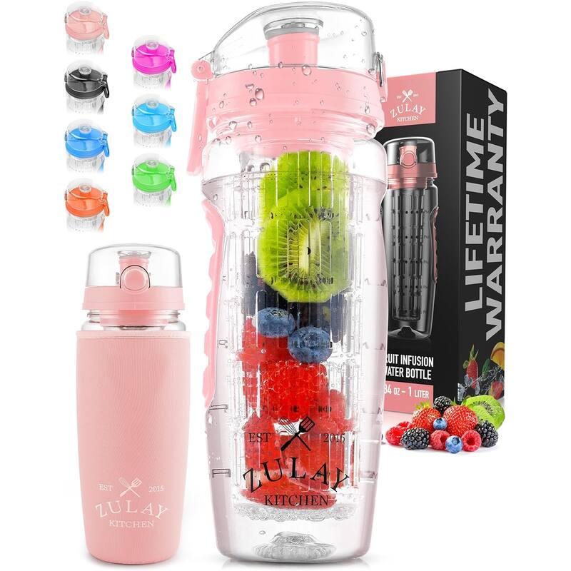 Zulay Kitchen Fruit Infuser Water Bottle With Sleeve 34oz