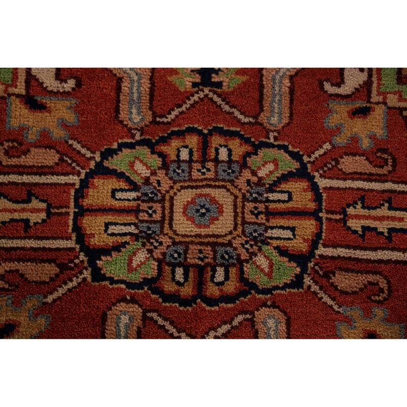Orange Medallion Heriz Serapi Indian Area Rug Handmade Wool Carpet - 9'0"x 11'11"