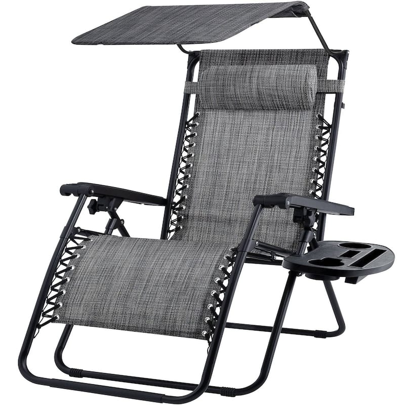 Steel Zero Gravity Outdoor Folding Reclining Patio Lounge Chair - 34 L x 27 W x 49 H (inches) - Grey