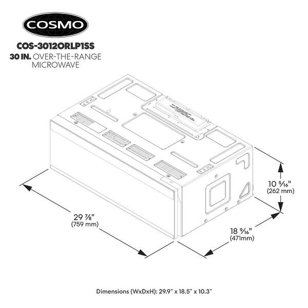 Cosmo COS-3012ORLP1SS 30 in. Slim Over the Range Microwave with Automatic Presets, Soft Touch Controls and 1.2 cu. ft. Capacity