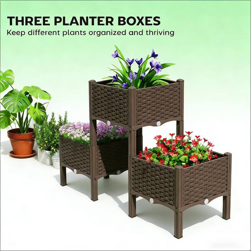 Elevated Garden Planter Boxs with Rattan Design, Self-Watering System