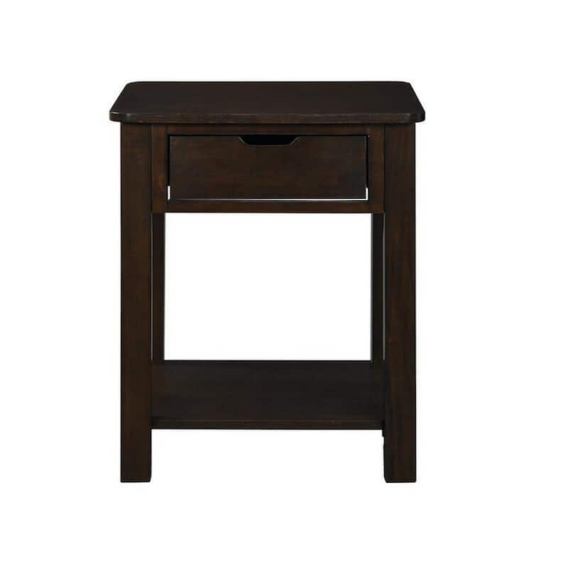 Xav 24 Inch End Table, Composite Wood, Open Shelf, Darkened Brown Finish