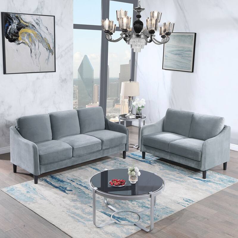 Mid-century Modern Upholstered Velvet Sofa Set with Armchair, Loveseat, 3-Seater Sofa