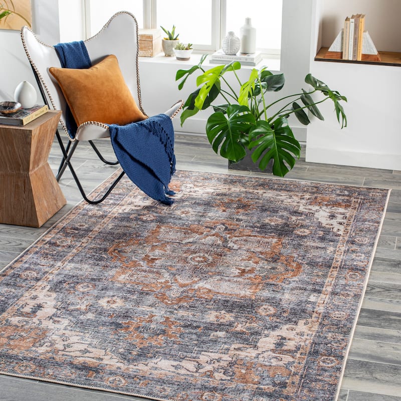 Livabliss Florimond Traditional Medallion Machine Washable Area Rug - Brown/Grey - 5' 3" x 7' 3"