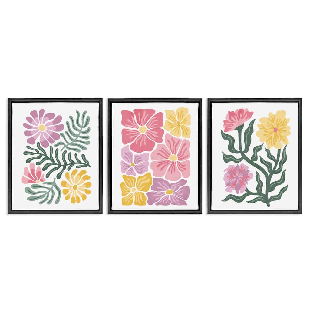 Stupell Minimal Spring Hue Flowers Framed Floater Canvas Wall Art Design By Kim Allen (Set of 3)